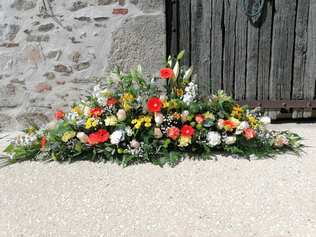 DESSUS DE CERCEUIL GERBE DEUIL RAQUETTE L ENTRE POT