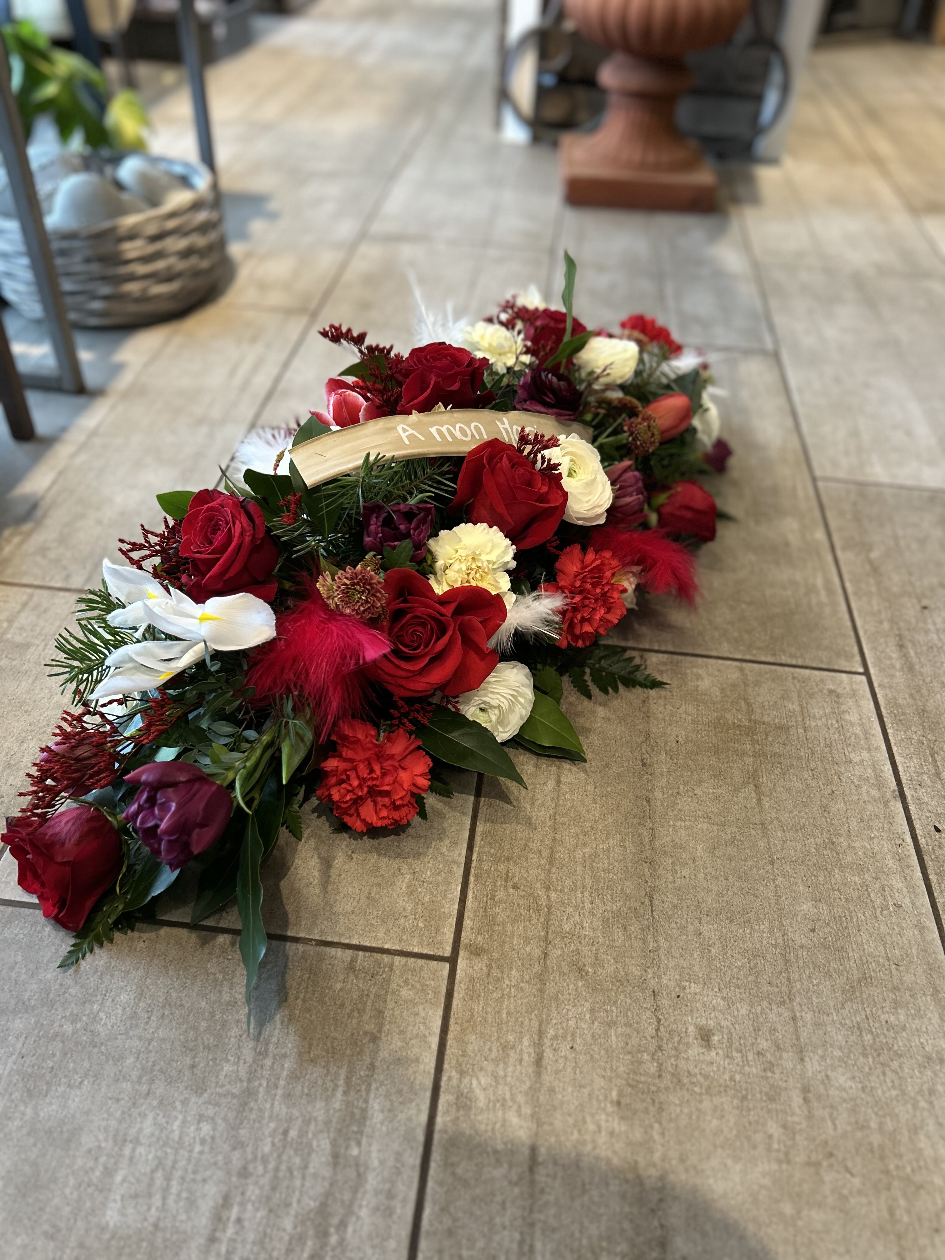 GERBE DEUIL RAQUETTE L ENTRE POT